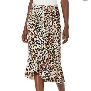 Animal leopard print side ruffle wrap skirt in georgette woven fabric